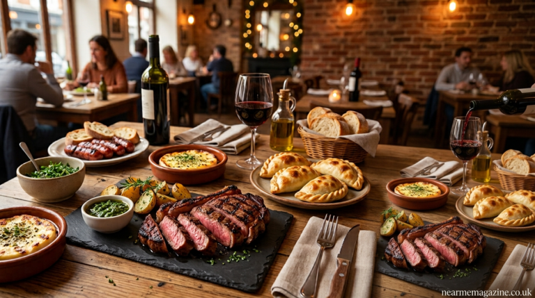 Argentine food near me featuring grilled steak, empanadas and chimichurri